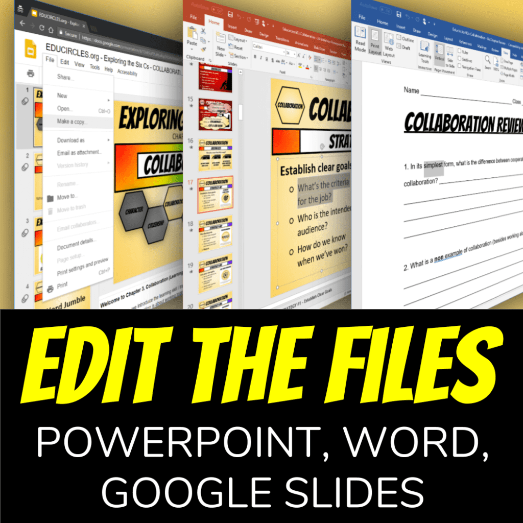 Collaboration Skills Lesson Plans: Edit the files - powerpoint, word, google slides