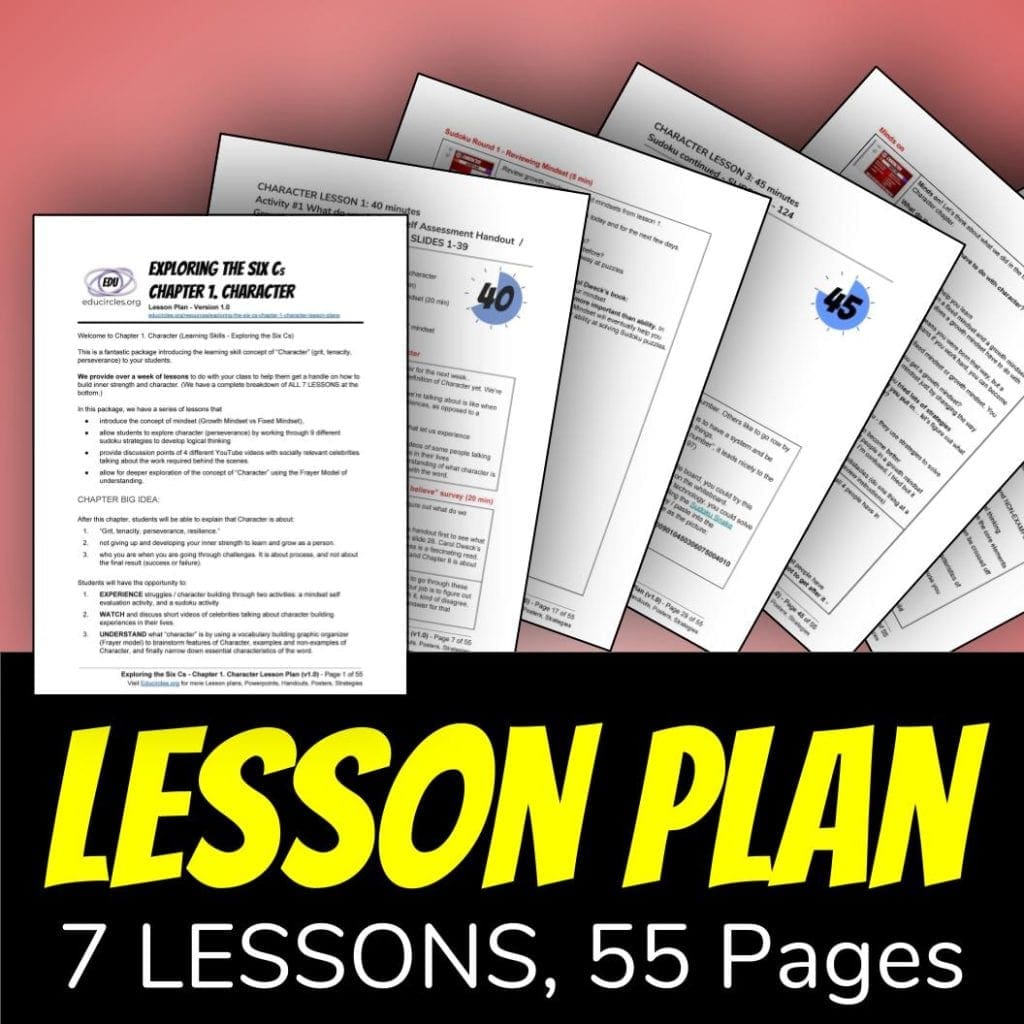 Life Skills Lesson Plans High School, Middle School, or Elementary: 7 Lessons, 55 Pages - sample screenshot of character building activities lesson plans (6 pages)
