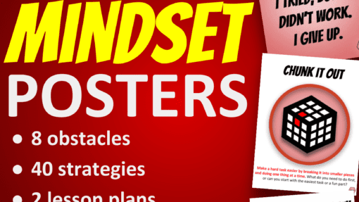 Growth Mindset Posters - 8 obstacles, 40 strategies, 2 lesson plans - SHOW your students HOW to not give up!