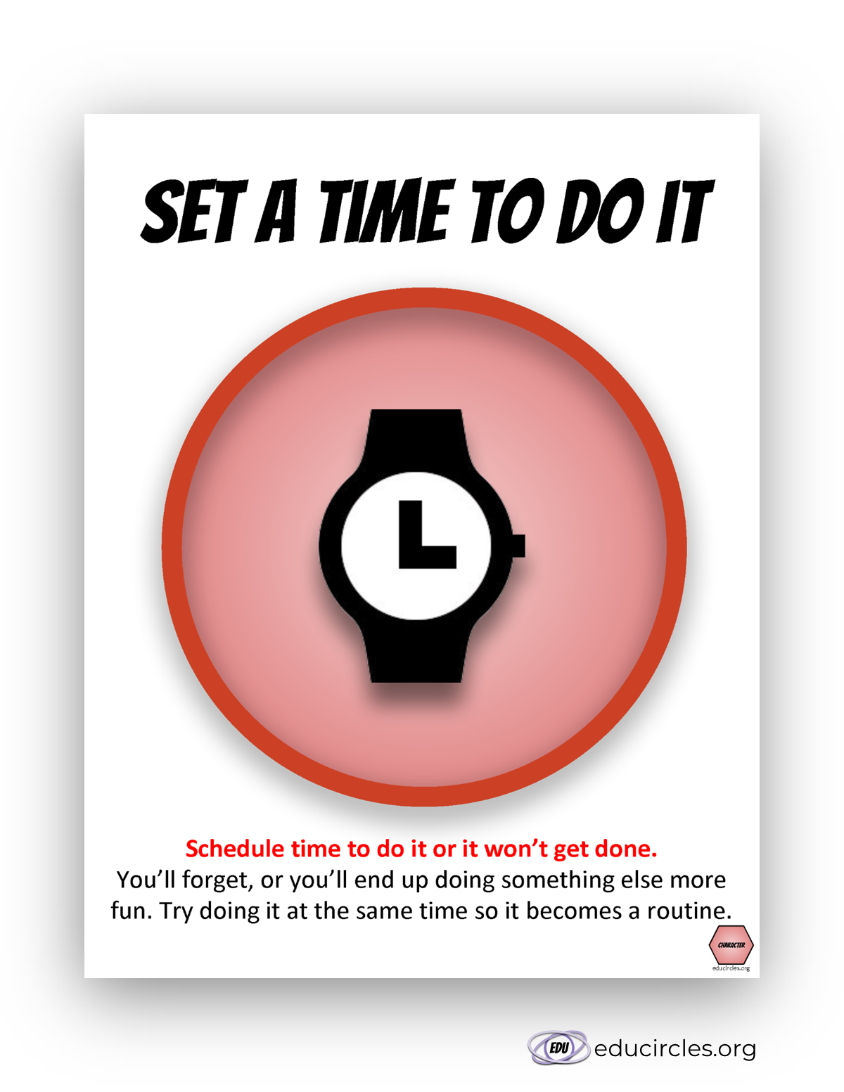 FREE Growth Mindset Poster PDF slide 7 - strategy: set a time to do it