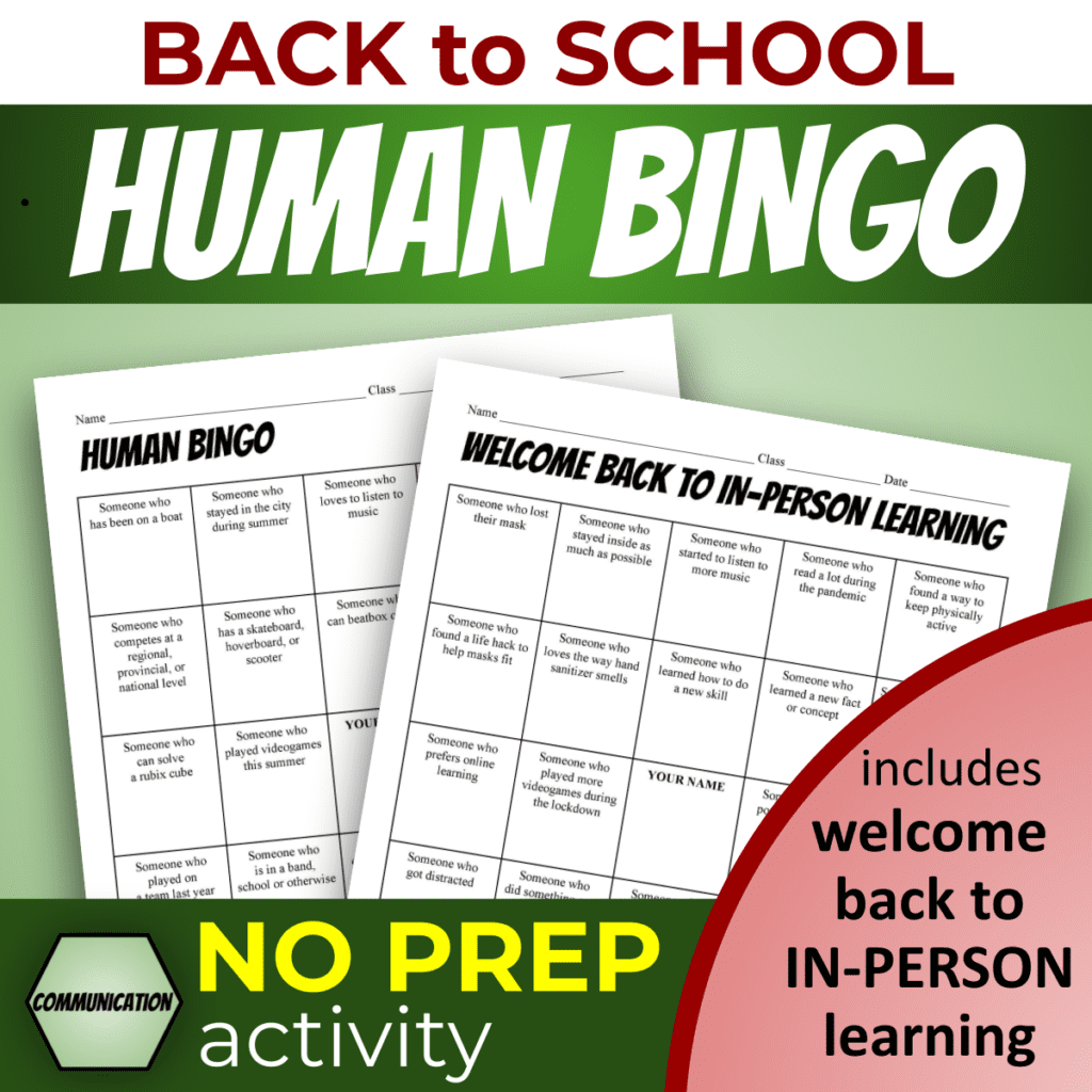 Get to Know You Bingo FREE PDF handout - great for Back to School; now includes welcome back to in-person learning version. NO PREP