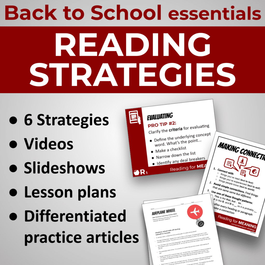 Back to School essentials: READING STRATEGIES: 6 comprehension strategies, videos, slideshows, lesson plans, differentiated practice articles