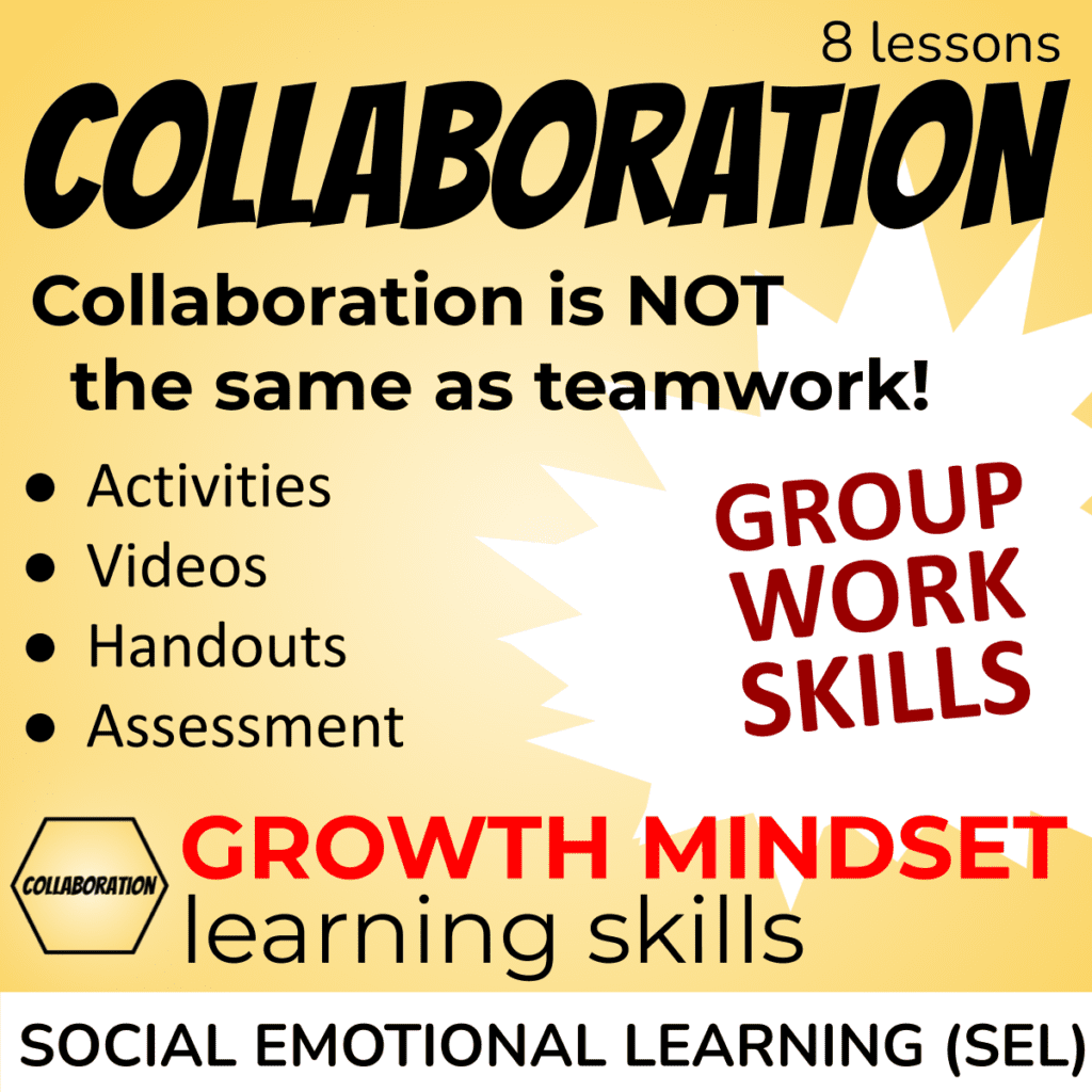 A week of Collaboration Lessons - Collaboration is not the same as teamwork! Activities, videos, handouts, assessment - group work skills - Social and Emotional Learning SEL Cover