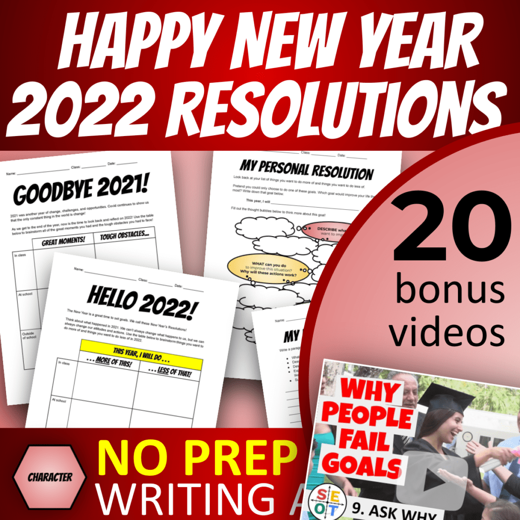 Happy New Year - 2022 Resolutions! No Prep Writing Activity + 20 bonus videos!