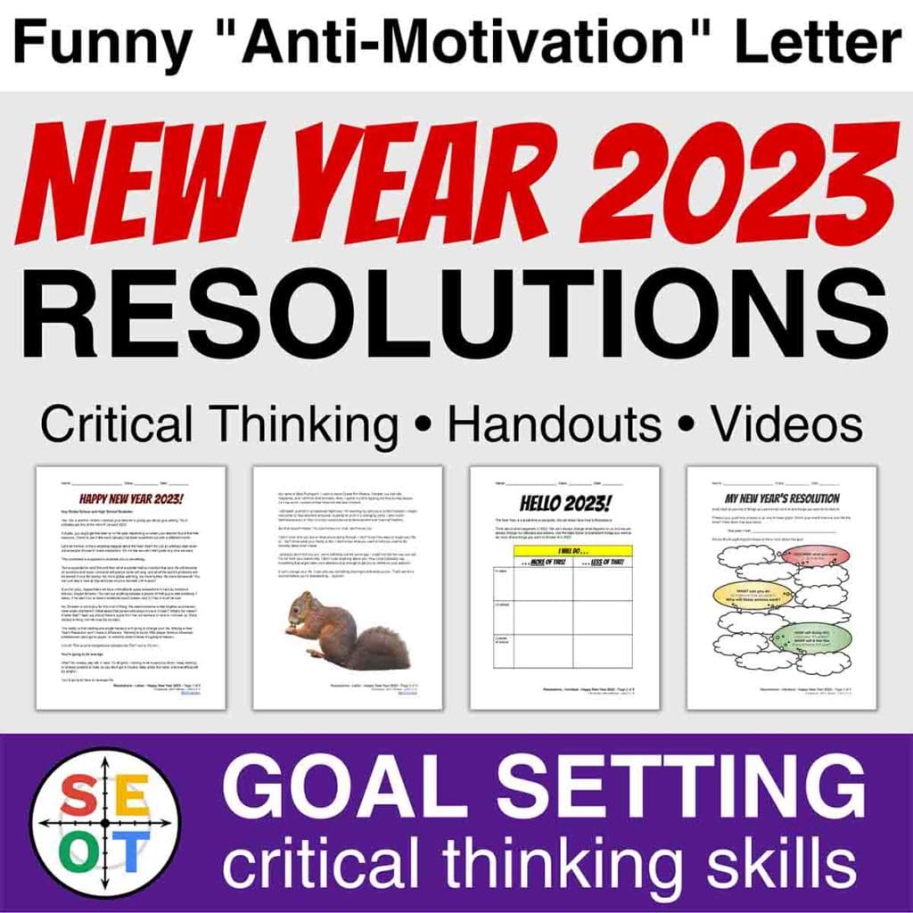 New Years 2023 Resolutions: Funny "Anti-Motivational" Motivational Letter, Critical Thinking Questions, Handouts and Video