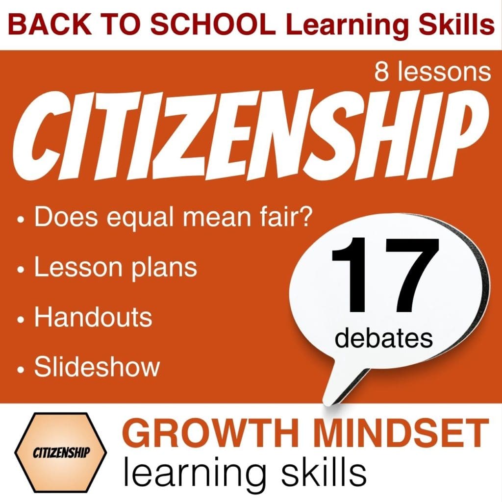 Back to School Learning Skills: 8 lessons for Citizenship. Does equal mean fair? Lesson Plans, Handouts, Slideshow, SEL product cover