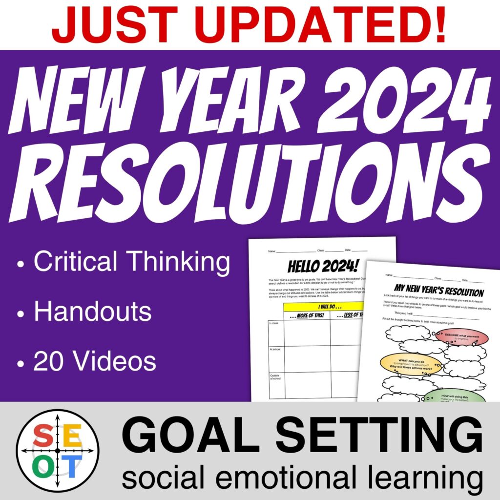 Just Updated! New Years 2024 Resolutions: Critical Thinking Questions, Handouts and Video