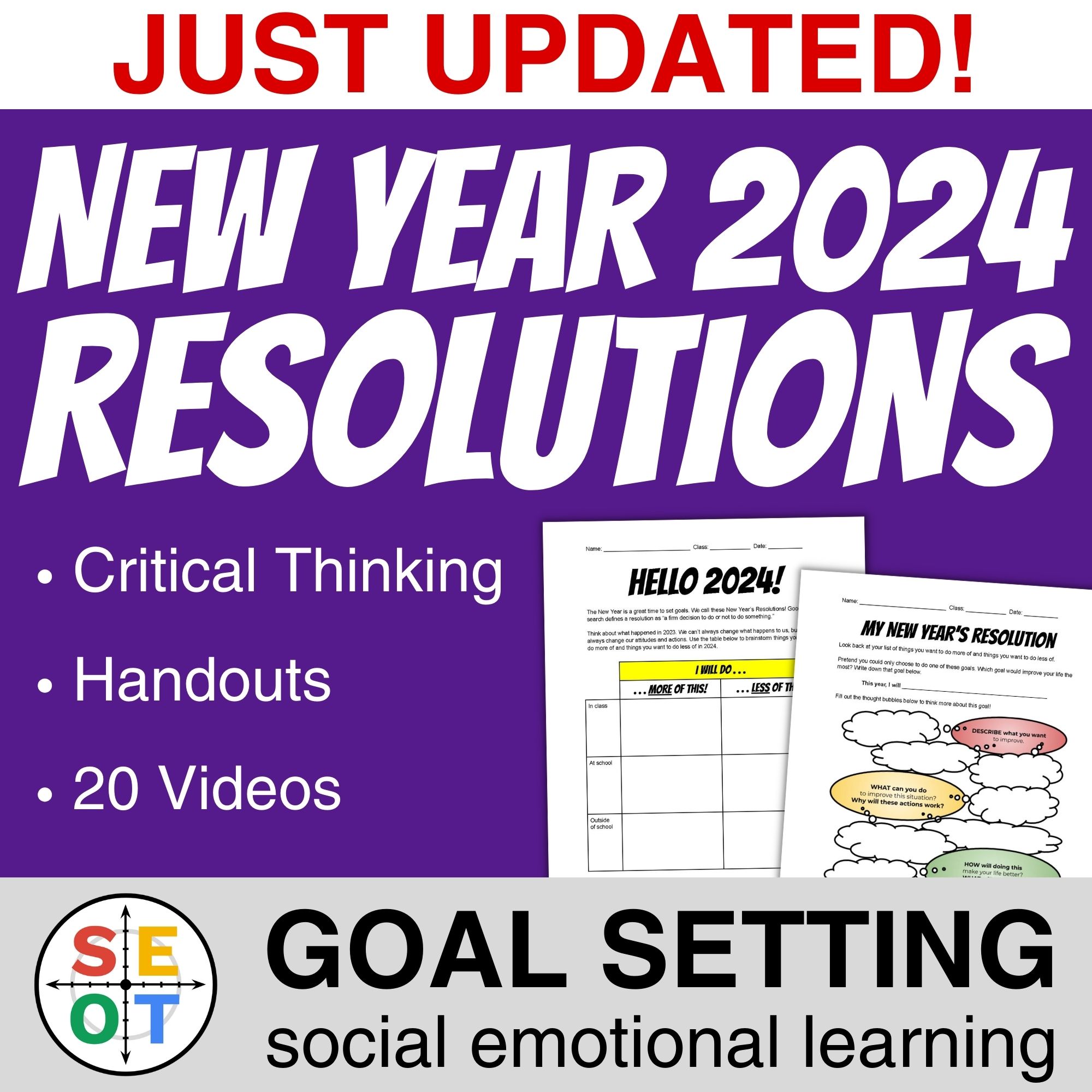 FREE New Year's Resolution 2024 Worksheet for Middle School