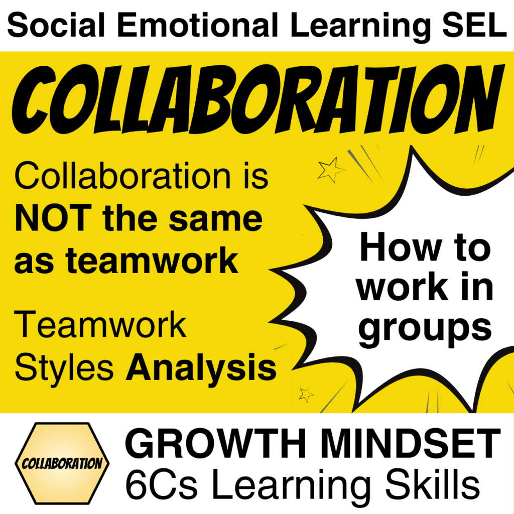Social Emotional Learning SEL - Collaboration is NOT the same as teamwork. Teamwork Styles Analysis - How to work in groups. Growth Mindset 6Cs Learning Skills - Product Cover