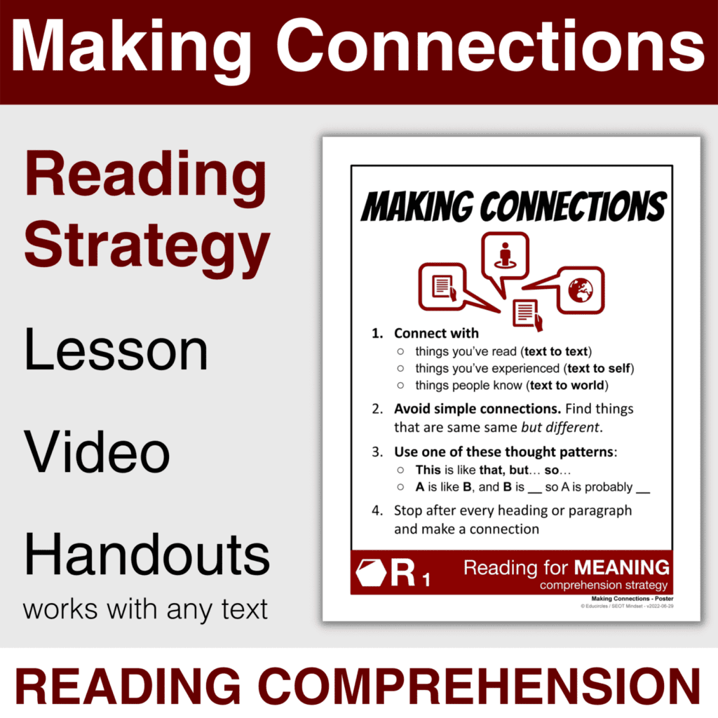 Making Connections Reading Strategy: Lesson, video, handouts work with any text - Reading Comprehension